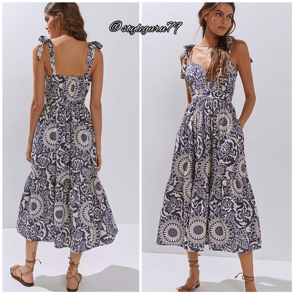 NWT, Anthropologie, Flounced Floral Midi Dress